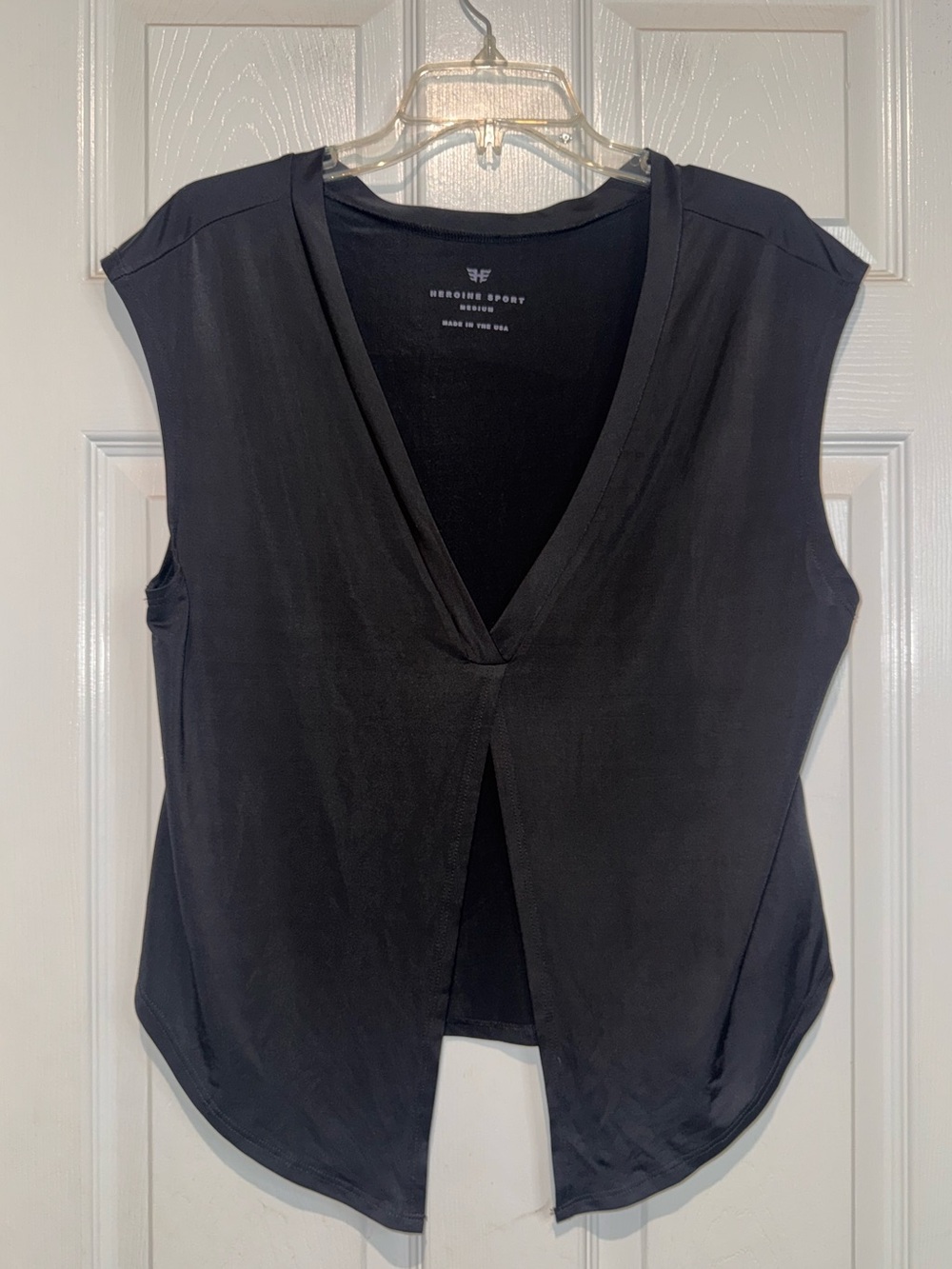 Heroine Sport Black V-Neck Front-Slit Sleeveless Tank.